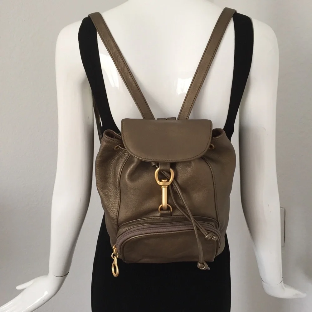 Gold bronze leather backpack